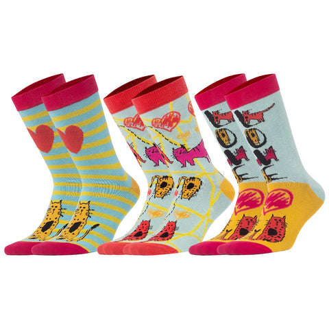 Biggdesign Cats Damen Socken Set, Baumwolle, Größe 36-40, 3er Pack