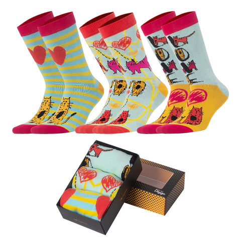 Biggdesign Cats Damen Socken Set, Baumwolle, Größe 36-40, 3er Pack