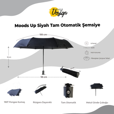 Biggdesign Moods Up Schwarzer Vollautomatik-Schirm
