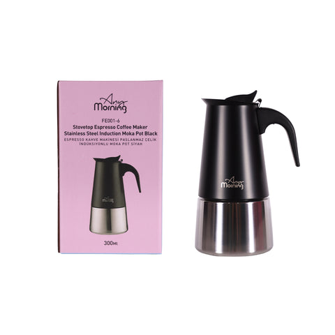 Any Morning Espresso Herdkaffeemaschine, aus Edelstahl Induktion Moka Kanne, 300 ml, Schwarz