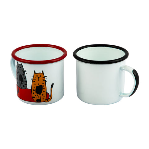 Biggdesign Cats Patterned Enamel Mug Set, Enamel Cup