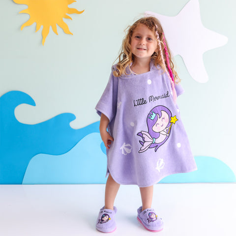 Milk&Moo Kinder Little Mermaid Poncho und Hausschuhe Set, Lila