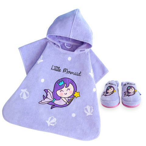 Milk&Moo Kinder Little Mermaid Poncho und Hausschuhe Set, Lila