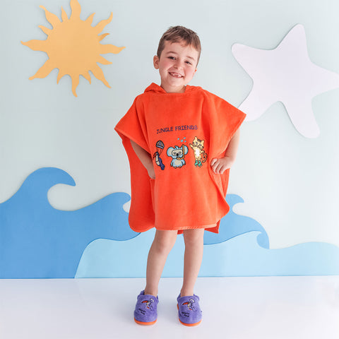 Milk&Moo Kinderponcho %100 Baumwolle Einheitsgröße Orange