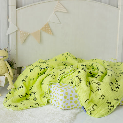 Milk&Moo Cacha Frog Musselin Flauschige Babydecke, 90x110cm