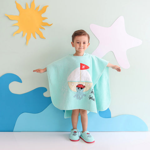 Milk&Moo Sailor Octopus Badeponcho Kinder Türkis