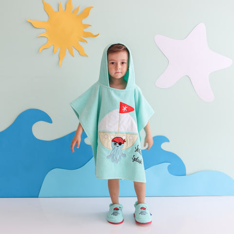 Milk&amp;Moo Children's Sailor Octopus Poncho and Slippers Set, Blue